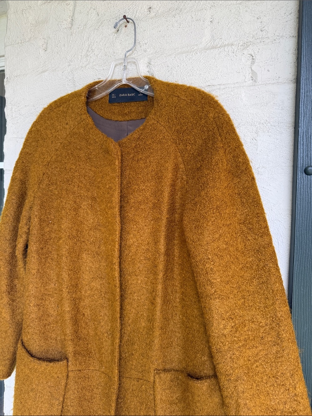 Zara Collarless Mohair Teddy Coat Size Small - Picture 6 of 12